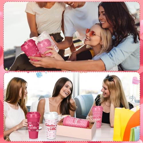 12 Pcs Galentines Day Coffee Cups Gift Bulk with Lids 16 oz Reusable Plastic Heart Cups Galentine's Day Party Supplies Red Pink Mug for Women Teacher Galentine‘s Friendship Gift for Hot Cold Drink by FoldTier - Image 5