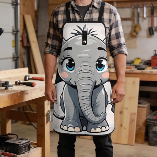Delantal de trabajo con elefante de caricatura y bolsillos miniatura 5
