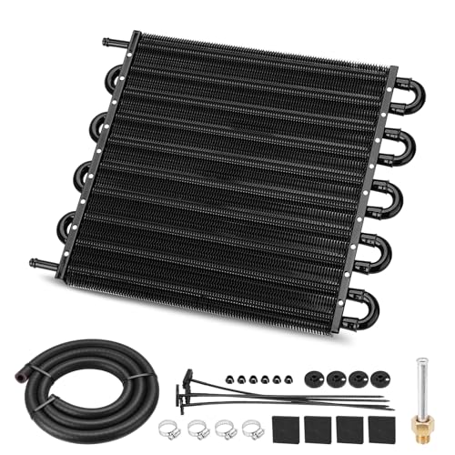 FILTERUP Upgrade 10 Pass Aluminium Transmission Oil Cooler 5/16 Universal 10 Rows Tube And Fin Cooler Kit Engine With Hose Mounting Black