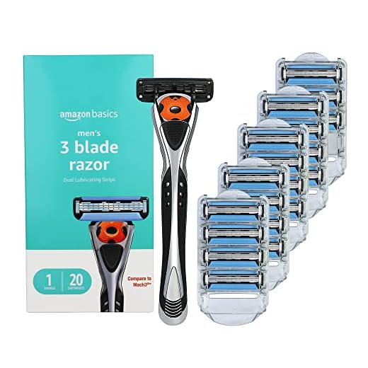 Amazon Basics 3-Blade MotionSphere Razor for Men with Dual Lubrication, Handle & 20 Cartridges (Cartridges fit Amazon Basics Razor Handles only) (Previously Solimo)