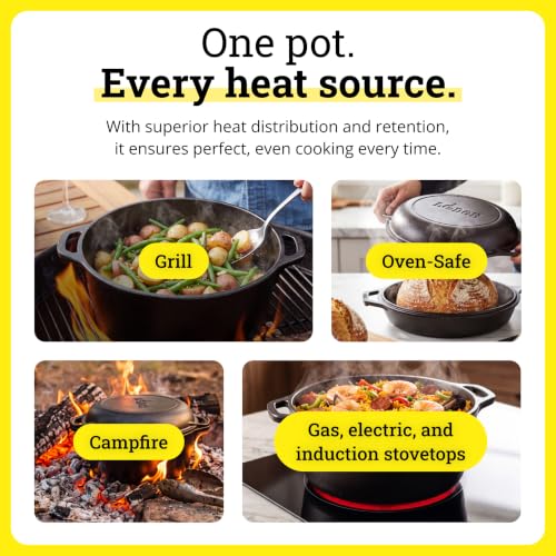 Image of Lodge Cast Iron Double Dutch Oven 5 Quart - Pre-Seasoned 2-in-1 Cast Iron Cookware - Pot & Skillet Combo - Even Heat Retention - Oven-Safe, Versatile Pot