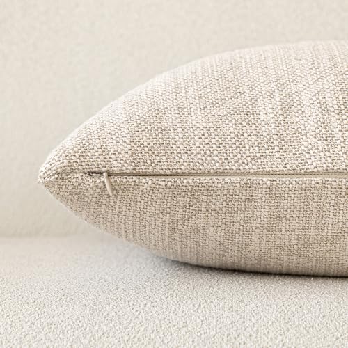 Image of Foindtower Set of 2 Decorative Textured Burlap Linen Throw Pillow Covers Farmhouse Boho Cushion Cover Solid Accent Pillowcase for Couch Sofa Bed Living Room Home Decor,18x18 Inch,Light Beige