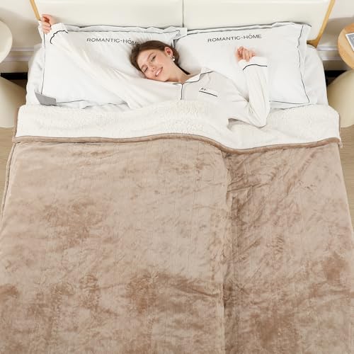 ESTINGO Couverture Chauffante 200x150cm, Couette Chauffante Flanelle Sherpa, 6 Températures, Minuterie et Arrêt Auto 10h, Protection Surchauffe, Lavable...