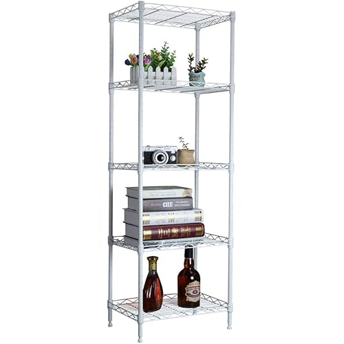 YOHKOH 5-Wire Shelving Metal Storage Rack Adjustable Shelves for Laundry Bathroom Kitchen Pantry Closet (16.6L x 11.8W x 48H, White)