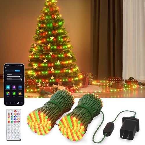 65.6Ft Smart Christmas Tree Fairy Lights 200 LED, RGB+IC Color Changing Holiday String Lights, APP & Remote Control, with 84 Scenes, Music Mode, Work with Alexa & Google Home, Indoor Halloween Decor