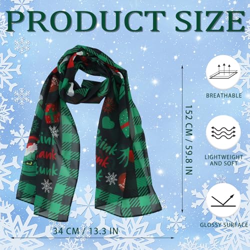 2 Pieves Christmas Theme Lightweight Scarf Xmas Elf Pattern Neck Scarf for Holiday Winter Gift3