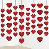 72 Pieces Red Glitter Heart Garland-Heart Garland Decorations-Mothers Day Red Heart Hanging String G