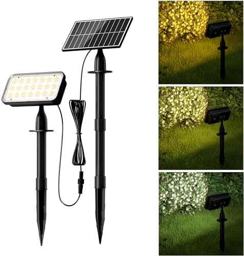 JACKYLED Solar Landscape Spotlights, 84-LED Solar Spotlight with 16.4ft Cord, 3 Colors & 5 Modes, IP65 Waterproof Landscape Lights for Yard, Pathway, Flag, Ground & Wall Mount, 1-Pack