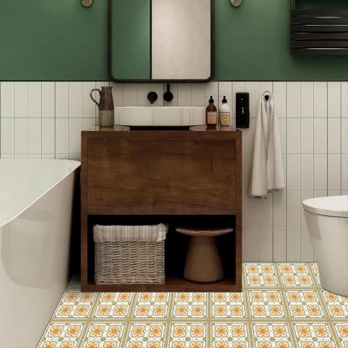 Image of Moroccan Tile Stickers | Waterproof Self Adhesive Peel & Stick Tile Decals for Kitchen Backsplash, Bathroom Wall, Floor, Furniture & Glass (8x8 Inch, Design 25, 36 Pic)
