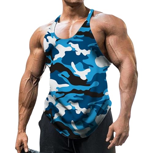 VgueElegc Men's Camo Stringer Sleeveless Shirt Male Camouflage Sleeveless Tank Tops Bodybuilding Camo Tank Tops (Light Blue,XX-Large)