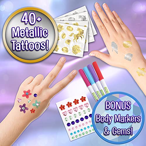 Creative Kids Temporary Body Glitter Tattoo Kit For Kids, 150+ Temporary Tattoos For Girls, Unicorn Glitter Art Tattoo Stencils Brushes, Birthday Party Arts & Crafts Gifts For Girls Teen Tween Ages 6+ #TOP5