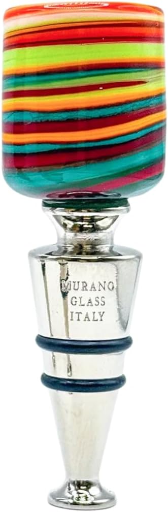 Murano Glass Wine Stopper, Multicolor Swirl Handcrafted Italian Glass Bottle Stopper, Decorative Wine Saver, Unique Agate-Inspired Design, Italian Kitchen & Bar Decor, Gift for Wine Lovers