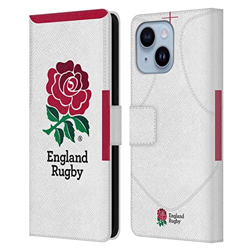 Étui portefeuille cuir iPhone 14 Plus England Rugby Union finition premium blason brodé officiel