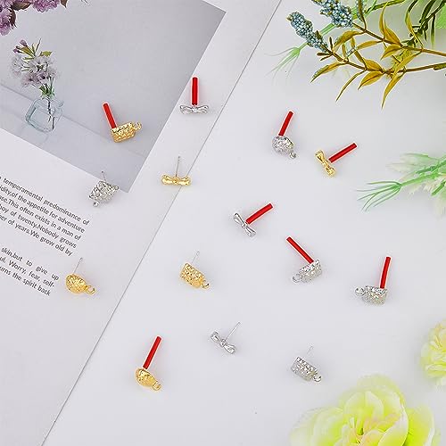 DICOSMETIC 48Pcs 3 Styles Geometric Textured Stud Earring Set Trendy Half Round Bowknot Rectangle Earring Post Gold and Platinum Alloy Findings with Open Loop for DIY Earring Jewelry Making - Image 4