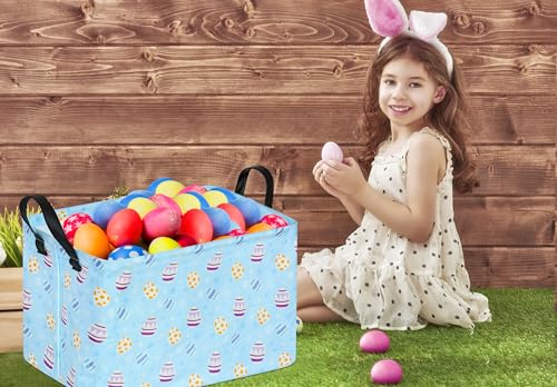 Image of Bunny Easter Eggs Basket Storage Basket Gift Shelf Basket Storage Bin, Nursery Basket Organizer Box for With Handles for Room Deco