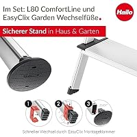 Hailo Stehleiter L80 ComfortLine im Set mit EasyClix Garden Size L - klappbare Aluleiter mit 4 XXL-Sicherheits-Stufen - belastbar bis 150 kg - Wechselfuß-Set für stabilen Stand auf weichem Untergrund – Ansicht 2