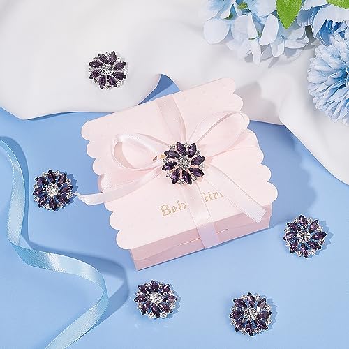 FINGERINSPIRE 6PCS Flower Brass Rhinestone Shank Buttons 26MM Indigo Crystal Sew On Buttons with 1-Hole and Flat Back - Image 4