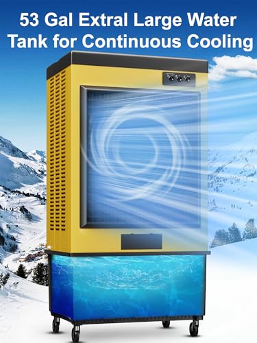 Image of Uthfy 14715 CFM Swamp Cooler, 70IN Evaporative Air Cooler with 53 Gal Water Tank, 3 Speeds, 120Oscillation, 6 Ice Packs, Outdoor Garage Air Conditioner for Patio, Yard, Factory