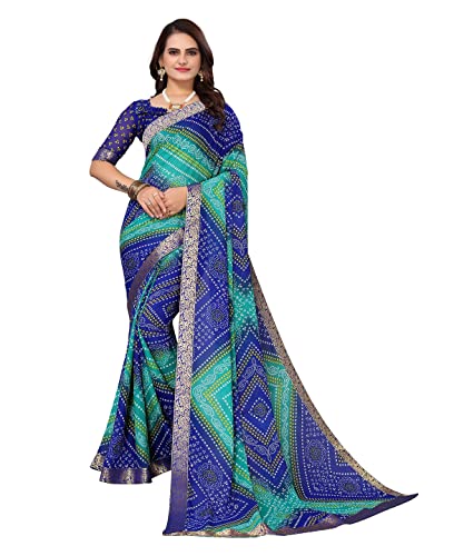 Photo de TreegoArt Fashion Saree imprimé Georgette Bandhani pour femme avec pièce de chemisier non cousue -(VERA BLUE)