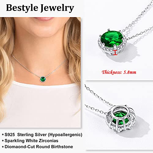Bestyle Sparkling 925 Sterling Silver Birthstone Necklaces for Women, Created Heart/Round/Teardrop/Square Crystal Solitaire Pendant Diamond Necklace, Great Birthday/Anniversary/Wedding Gifts4
