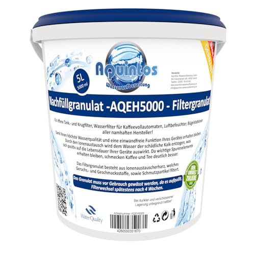 5 L Aquintos AQEH5000 Nachfüllgranulat - Filtergranulat - Ionenaustauscherharz - für offene Krug- und Tankfilter/alle namhaften Kaffeemaschinen Hersteller