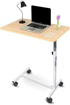 Mobiclinic, Overbed Table with Wheels, Side Table, Modelo Meseta, Wheel Rolling Tray, Working, Reading, Eating Breakfast, Laptop Table, Hospital/Bedroom, Ajustable Table, Wood Tabletop, Portable