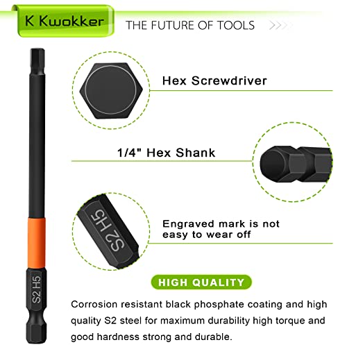 K Kwokker 6PCS 100mm Allen Key Screwdriver Set, S2 Steel Hex Bits Set H2,H2.5,H3,H4,H5,H6 Magnetic Allen Wrench Drill Bit Set - Image 3