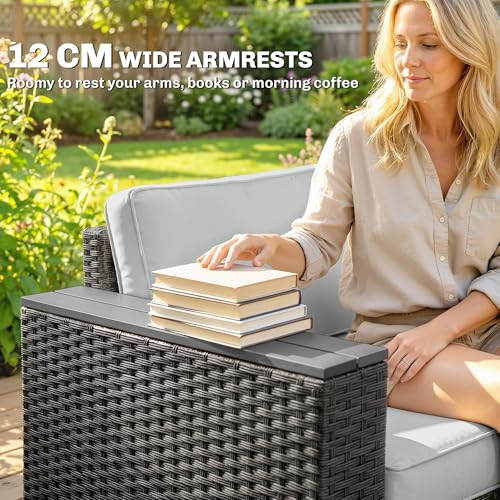 Outsunny 5 Seater Rattan Garden Furniture Set, 3 Seater Garden Sofa, 2 Armchairs, Faux Wood Coffee Table, Outdoor Furniture Conversation Set with Wide Armrests, Cushions, Pillows for Patio, Dark Grey 6 Outsunny 5 Seater Rattan Garden Furniture Set, 3 Seater Garden Sofa, 2 Armchairs, Faux Wood Coffee Table, Outdoor Furniture Conversation Set with Wide Armrests, Cushions, Pillows for Patio, Dark Grey - Image 6