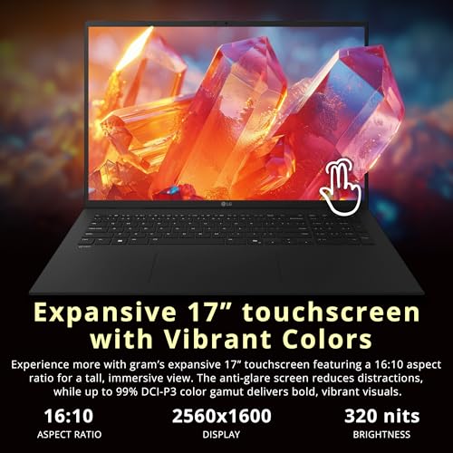 Image of LG Gram 17 inch WQXGA Touchscreen Copilot+ PC Laptop, Intel Ultra 9 288V, 32GB LPDDR5X, 2TB Storage (1TB SSD+1TB Docking Station), Intel Arc Graphics, Backlit Keyboard, Win11 Pro, Black