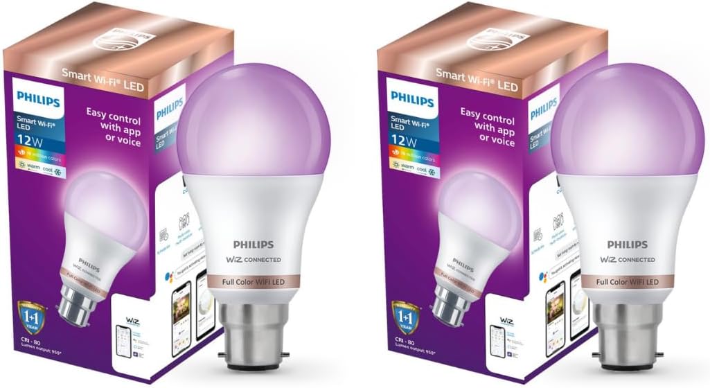 WiZ Neo 12W B22 Wi-Fi & Bluetooth LED Smart Bulb with Music Sync, Compatible with Amazon Alexa & Google Assistant, 16 Million Colours & Motion Sensing Technology | Pack of 2