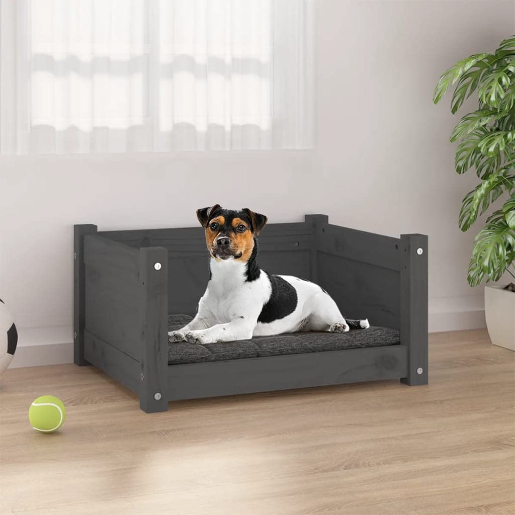vidaXL Cama para Perros Madera Maciza de Pino Gris 55,5x45,5x28 cm Mascotas