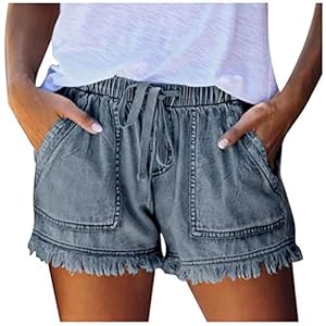 WWricotta Bermuda en Jean Femme – Jean Adolescent Filles Jean Boyfriend Femme Jean Oversize Jean Couleur Unie Vintage Push Up Basique Short en Jean avec Poche