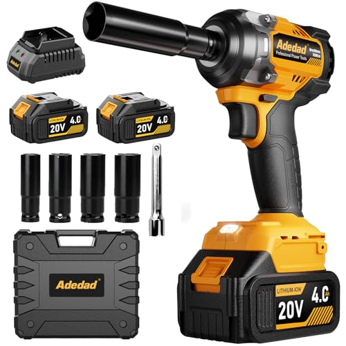 Adedad 1/2' Schlagschrauber 750N.m Bürstenlos Hohes Drehmoment Elektro-Schlagschrauber with 2x4.0AH Batterie und Schnellladegerät für Auto-Reparatur,Reifenwechsel,Bauwerkzeug,DIY
