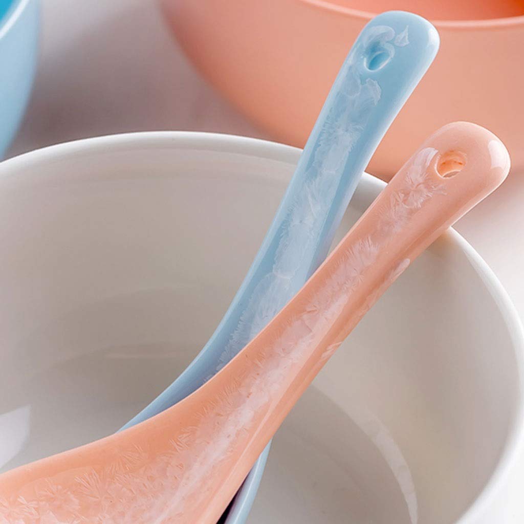 Lot de 6 Belles cuillères à Soupe en céramique, cuillère à Manche Court, cuillère à dîner, cuillère à Dessert, 6 Couleurs, 14 cm de Long et 5,5 Pouces de Long,(B)