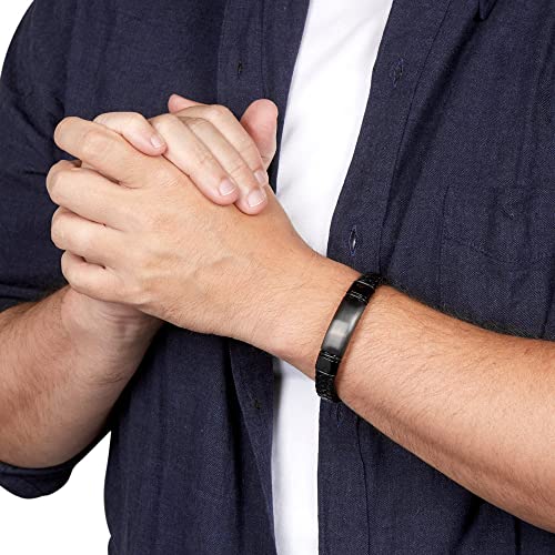 Eve's Addiction Men's Custom Engraved Roman Numeral Matte Black Leather Bracelet - Personalized Men's Bracelet - Graduation Gift For Him Gift For Dad #TOP1