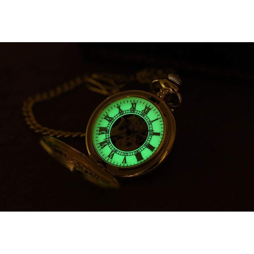 Reloj de bolsillo personalizado, enviará reloj de bolsillo luminoso Reloj de bolsillo para hombre Reloj de bolsillo mecánico dorado con tapa de regalo Reloj de bolsillo mecánico para hombre (dorado)