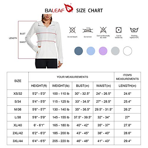 BALEAF Women's SPF UPF 50+ Sun Protection Zip Up Shirt Long Sleeve Hood Cooling Outdoor Hiking Fishing White S