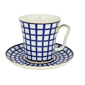 Lomonosov Porcelain Set Mug and Saucer 2pc Cobalt Cell 12.7 fl.oz