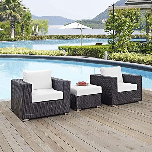 Image of OUTLIVING Outdoor 2 Seater Sofa Set with Center Table | Patio Furniture Balcony Sofa Sets | Wicker Rattan Garden Sofa Set with Cushion for Outdoor Garden - (Black)