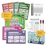 Mematflo All-in-One Magic Grooved Writing Practice, Childrens Books Ages 3-5, Reusable grooved Handwriting Practice for Kids 6-8,Tracing Books，Preschool Learning Activities，Educational Toys Gift