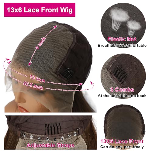 Sapphirewigs Brown Straight Lace Front Wigs 13x6 Long Straight Wig for Women Lace Front Synthetic Hair 150% Density Party Daily Wear Heat Resistant 26inch - Image 4