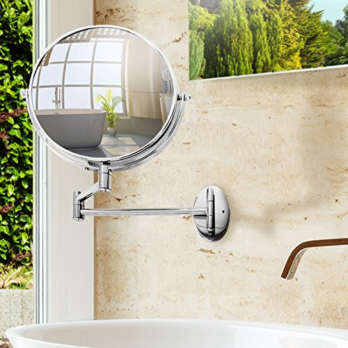 casa pura® Wall Mounted Cosmetic Mirror, 18.5 cm Diameter, 10x Magnification | 3 Magnification Options Available