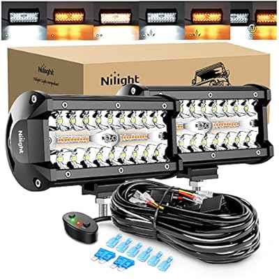 Nilight 2PCS 6.5 Inch 120W LED Light Bar Amber White Strobe 6 Modes Memory Function Off-Road Truck Car ATV SUV Cabin Boat with 16AWG Wiring Harness Kit-2 Lead