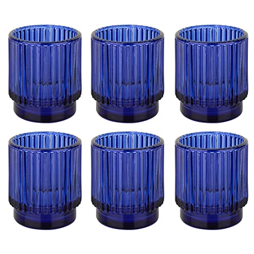 Koyal Wholesale Ribbed Glass Votive Holders (Navy Blue, 6)