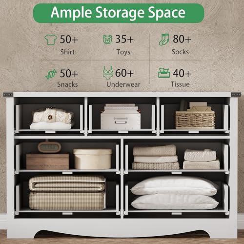 Image of Dresser for Bedroom with 6 Drawers, 54 inch Wide Wood Chest of Drawers with Deep Drawers & Mental Handle, Modern Dresser TV Stand, Wooden Closet Storage Organizer for Living Room, Hallway, Entryway, White