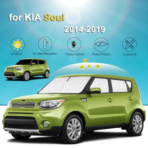 Image of KMF 8pcs Thicken Sun Shades for Kia Soul 2014-2019 Accessories, Soul Full Car Window Covers Sunshade for Windshield Side Rear, UV Block and Protect Privacy Blackout for Car Camping Outdoor