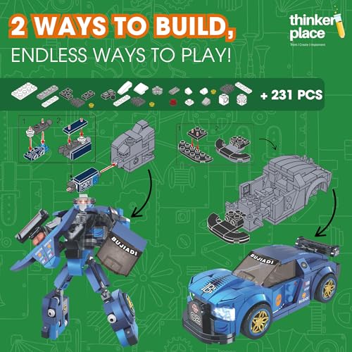 Image of Midnight Thunder Blue 2-in-1 Robot & Sports Car (231 Pieces) | Learn About Machines | Building Block Set for Kids Age 6+ | STEM Educational Toy | Build, Play & Learn