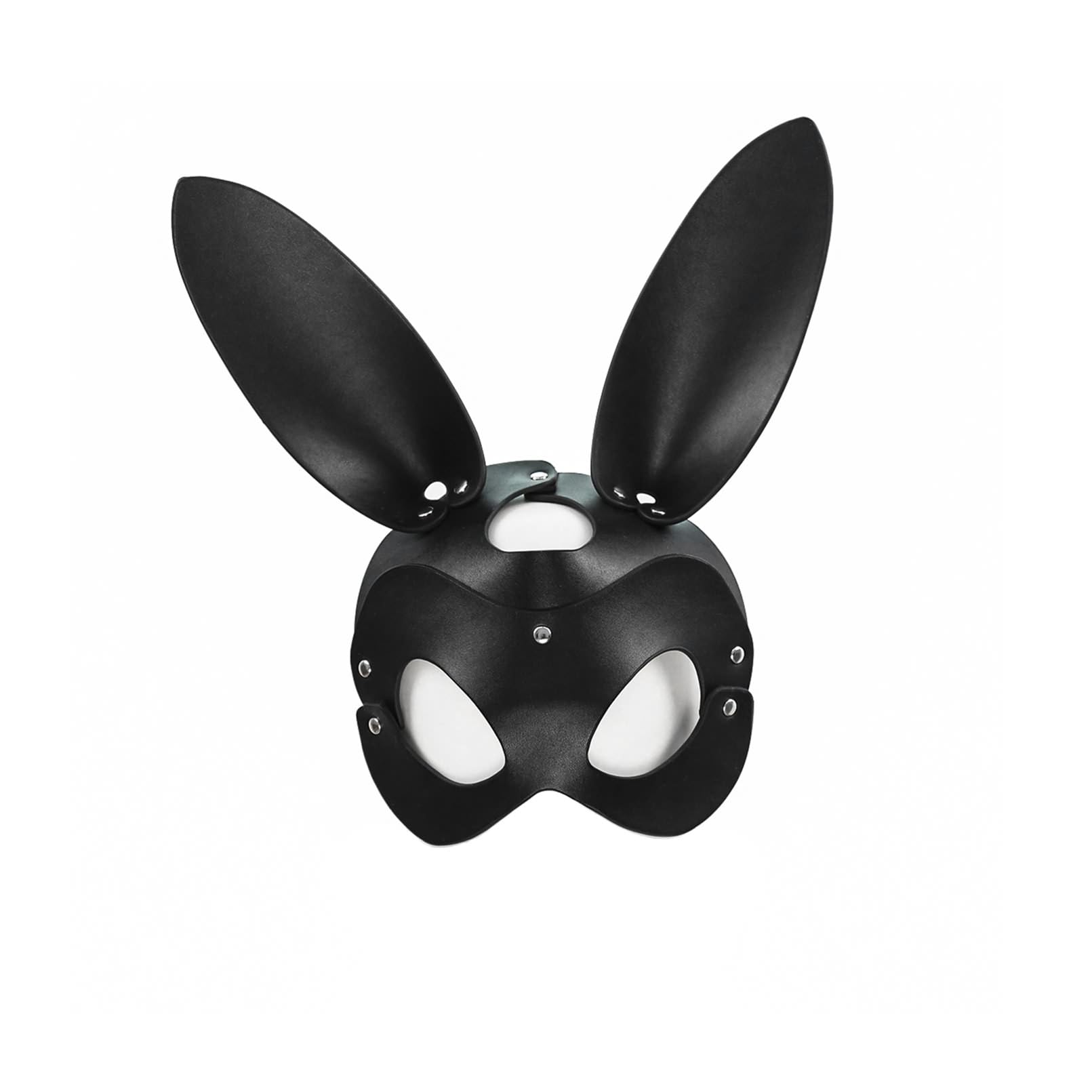 FOCICE Leather Bunny Mask with Ears Half Face Mask for Adults Cosplay Halloween Party Carnival Costume Accessory
