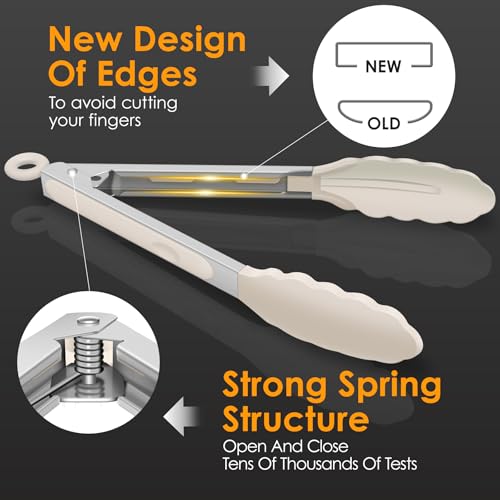 Image of HOTEC Stainless Steel Kitchen Tongs with Silicone Tips, Set of 3-7 inch,9 inch &12 inch