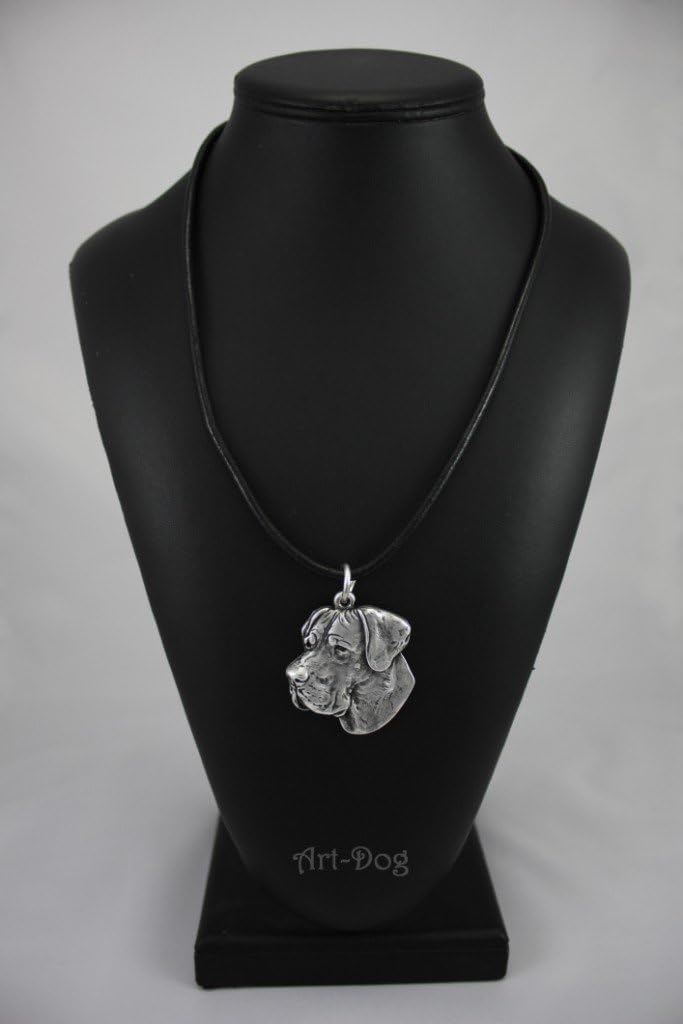 Art-Dog Dog Silver-Plated Pendant on a Leather Strap - Dog Necklace in Elegant Case – Silver Dog Necklaces for Men and Women – Dog Breeds Jewelry – Great Dane uncropped